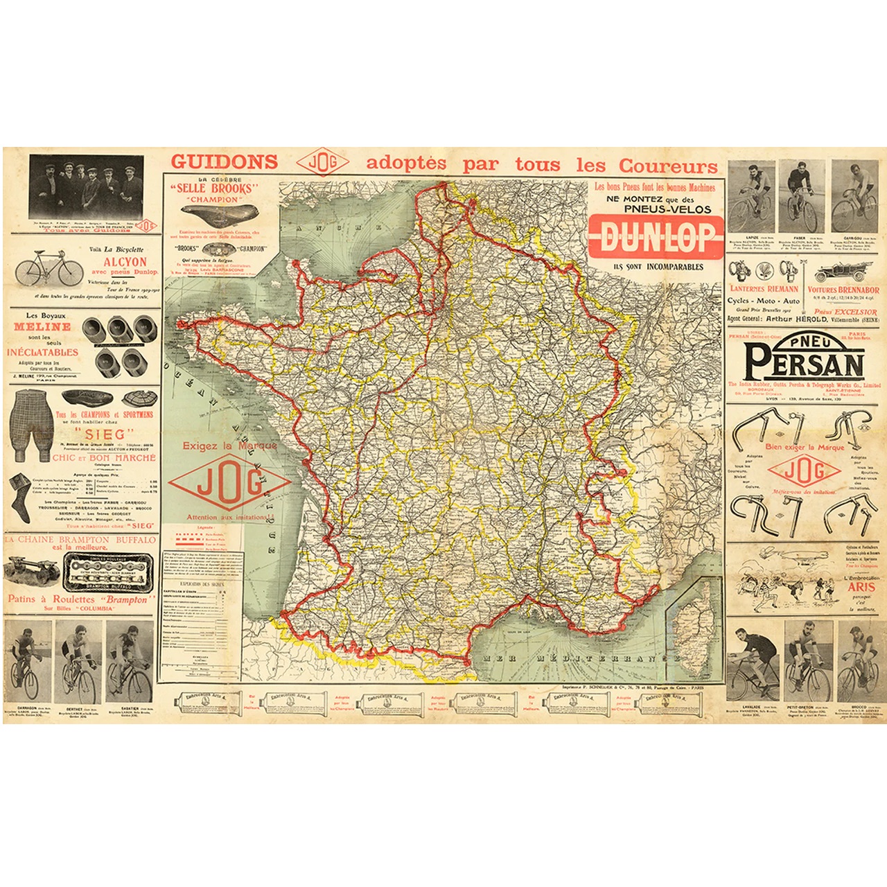 1911 Tour de France (TDF) Route Map Poster 30" x 20"