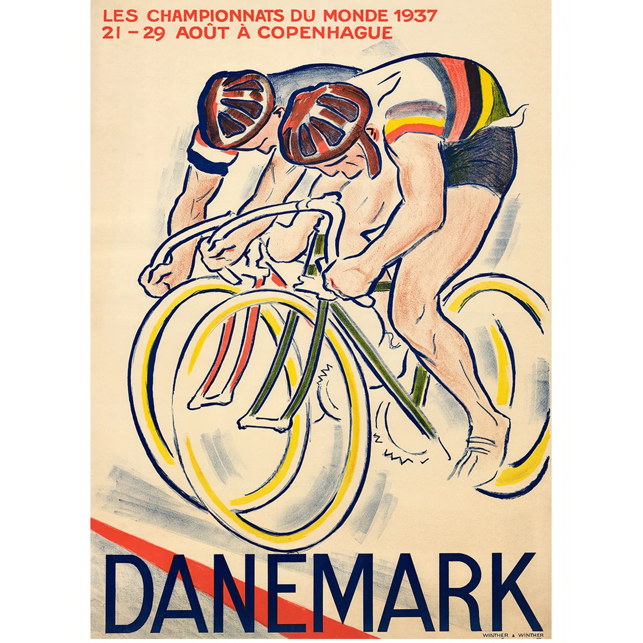 1937 World Championships Cycling Poster Vintage Bicycling Art Poster