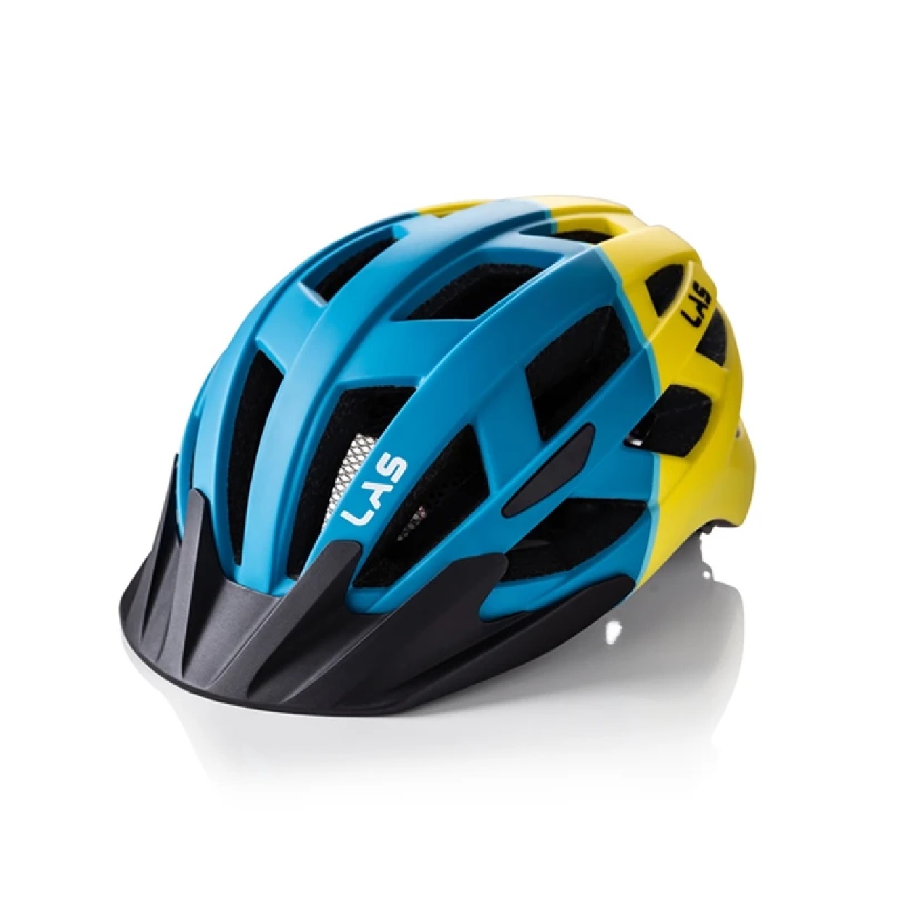 LAS Enigma Mountain Bike Helmet w/Removable Visor Blue/Yellow