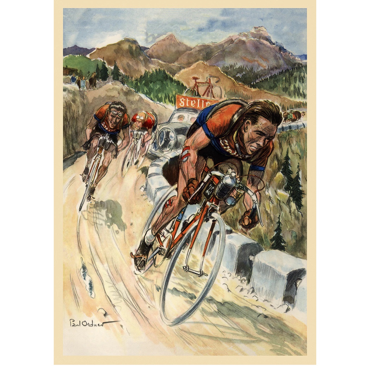 1953 Tour de France Bicycle Poster Vintage Bicycling Art Poster by Paul Ordner