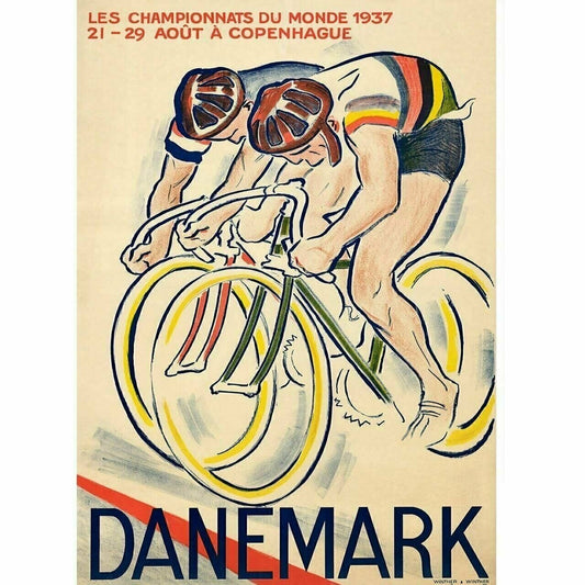 Cycling Poster 1937 World Championships Denmark Bicycle racing Poster vintage