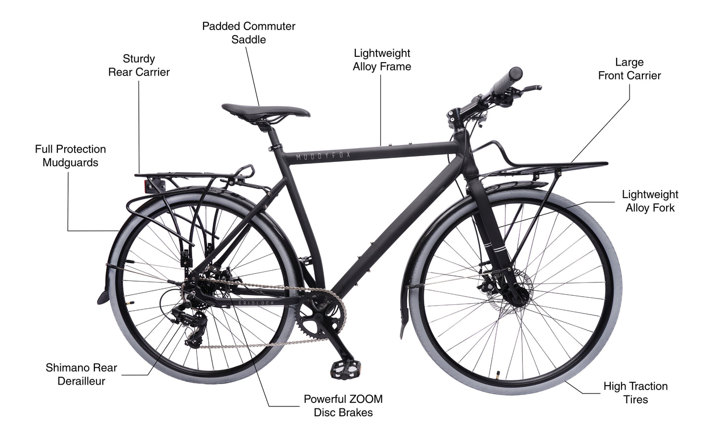 Muddy Fox Gridlock 700C Urban (Stealth) - Equipped 7-Speed City/Commuter Bike