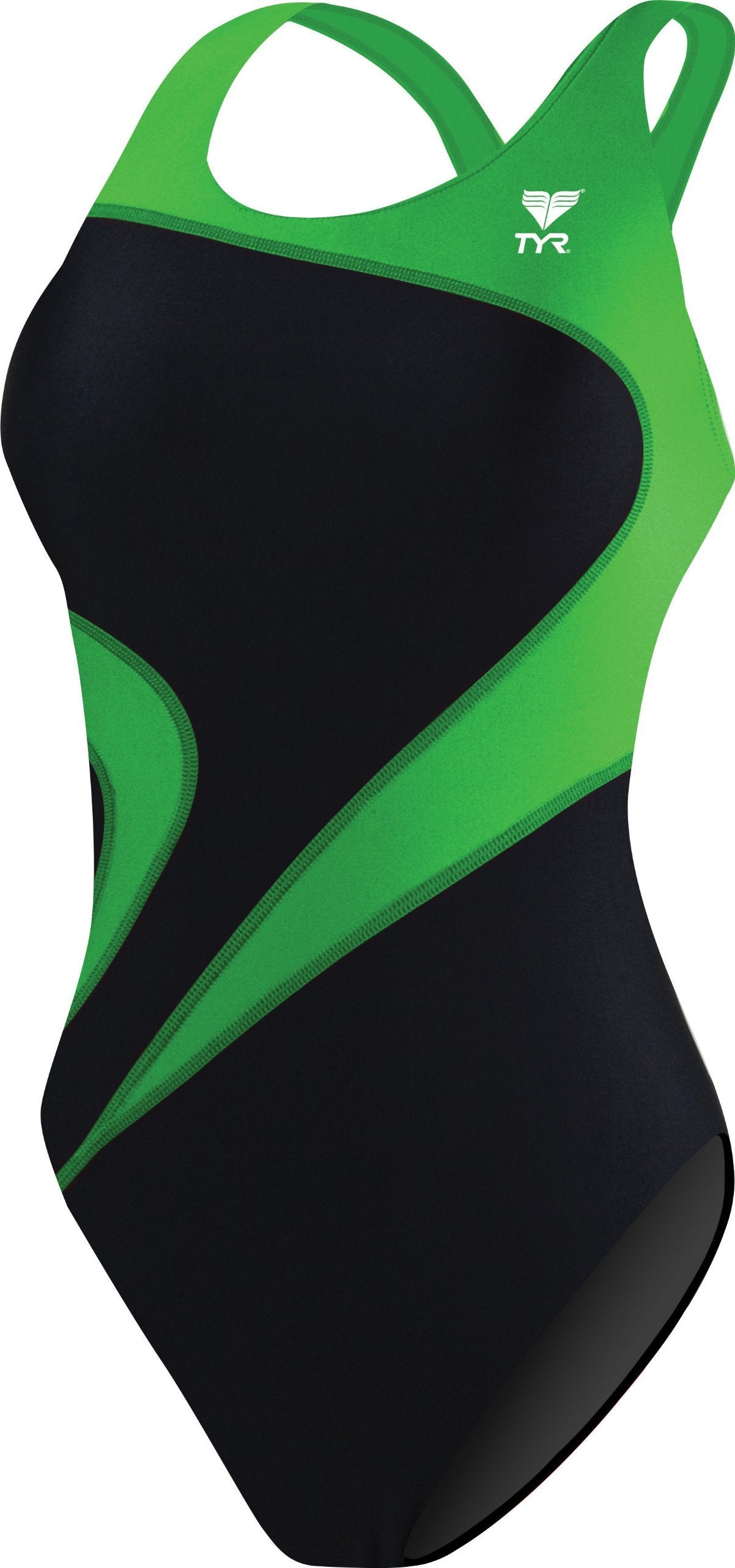 TYR Women's Standard Alliance T-Splice Maxfit Swimsuit, Black/Green, 38