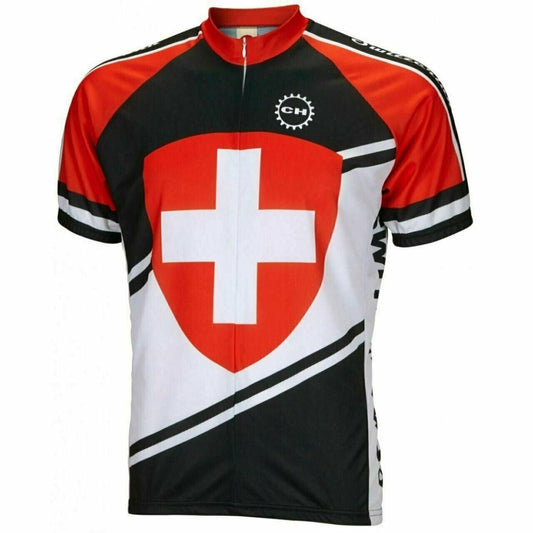 Cycling Jersey Switzerland Flag Short sleeve Half zip men's