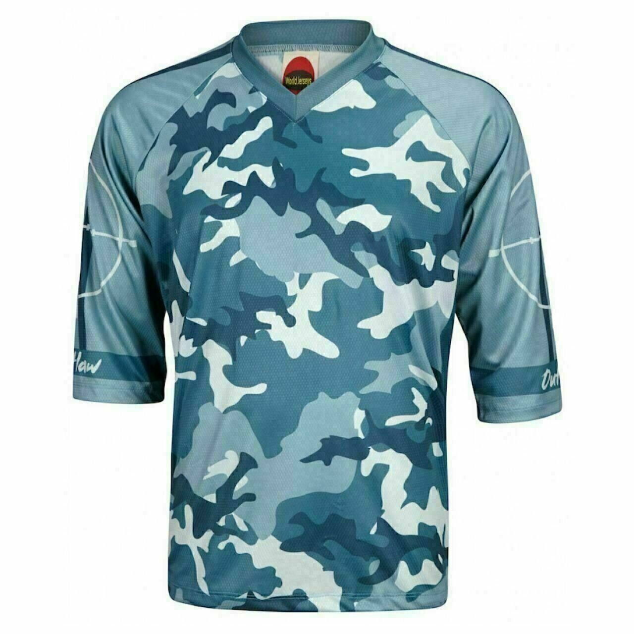 WJ Outlaw Blue Camo Mountain Bike MTB Jersey Men's 3/4 length slve loose fit casual