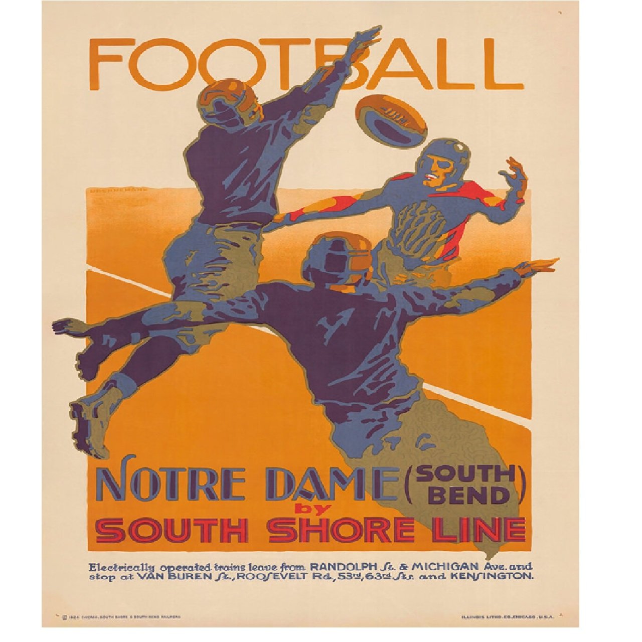 Football Vintage Poster Notre Dame by South Shore Line Reproduction