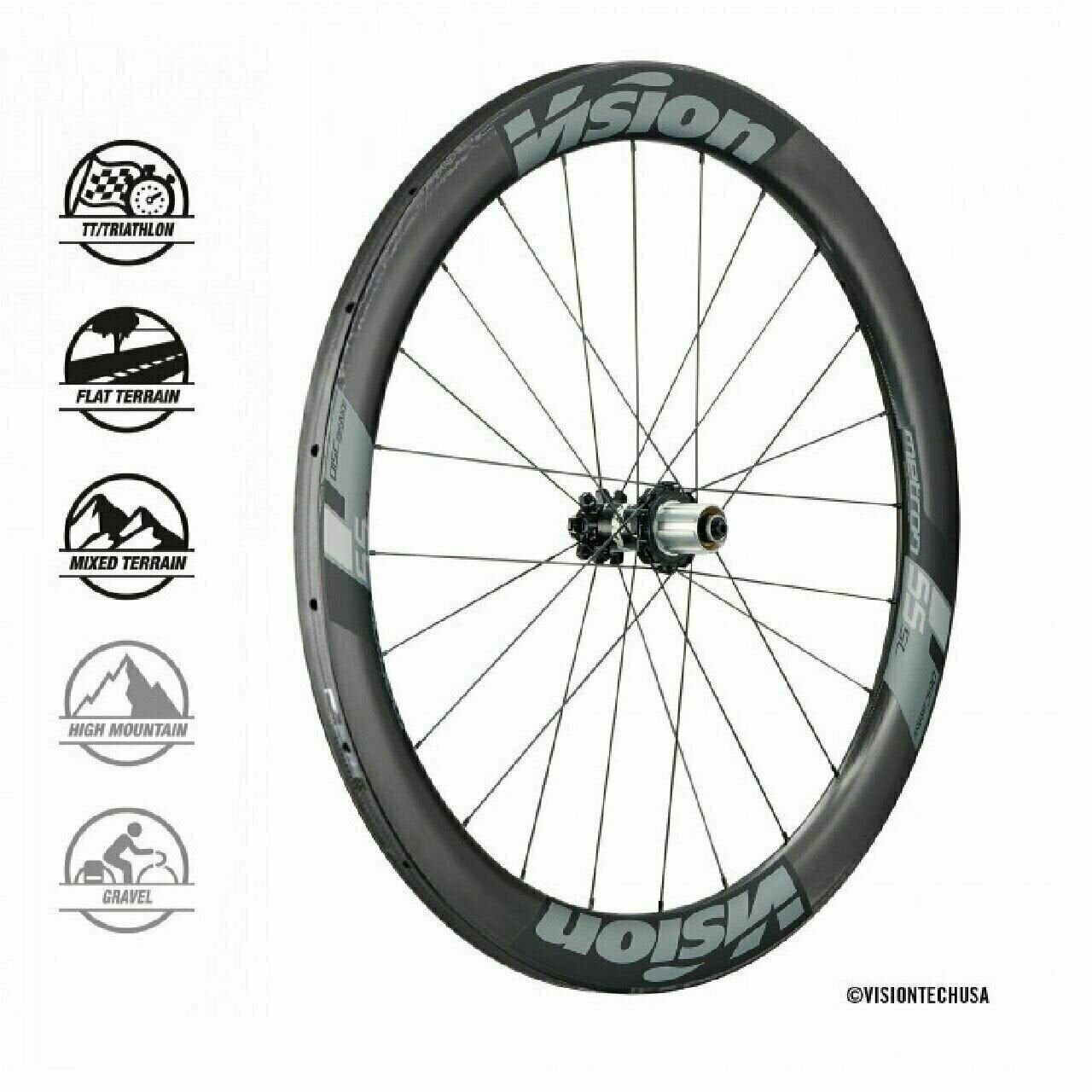 Vision Metron 55 SL Carbon Tubular 6 Bolt Disc Brake Wheel Set 21F / 24R