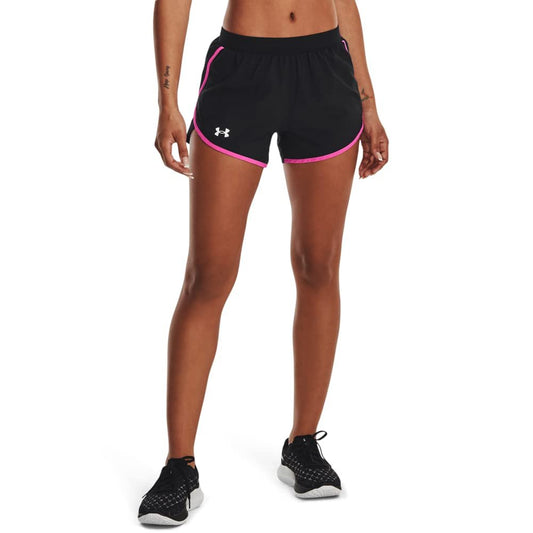 Under Armour Fly by 2.0 Running Shorts, Black/Rebel Pink/Reflective, Medium