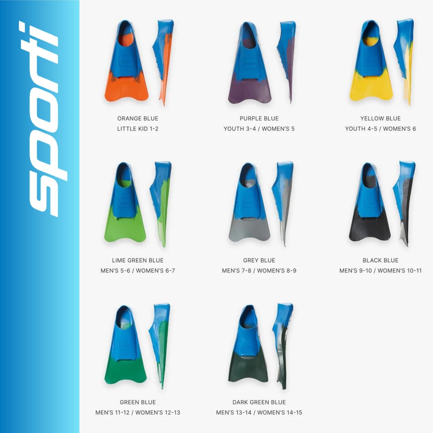 Sporti Essential Training Swim Fins (Color) - M 11-12 / W 12-13 (GreenBlue)