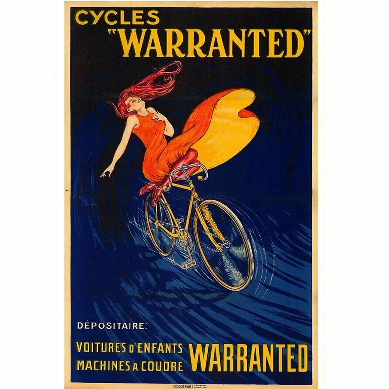 Cycling Poster Cycles Warranted Cycling Poster Vintage Bicycling Art Poster