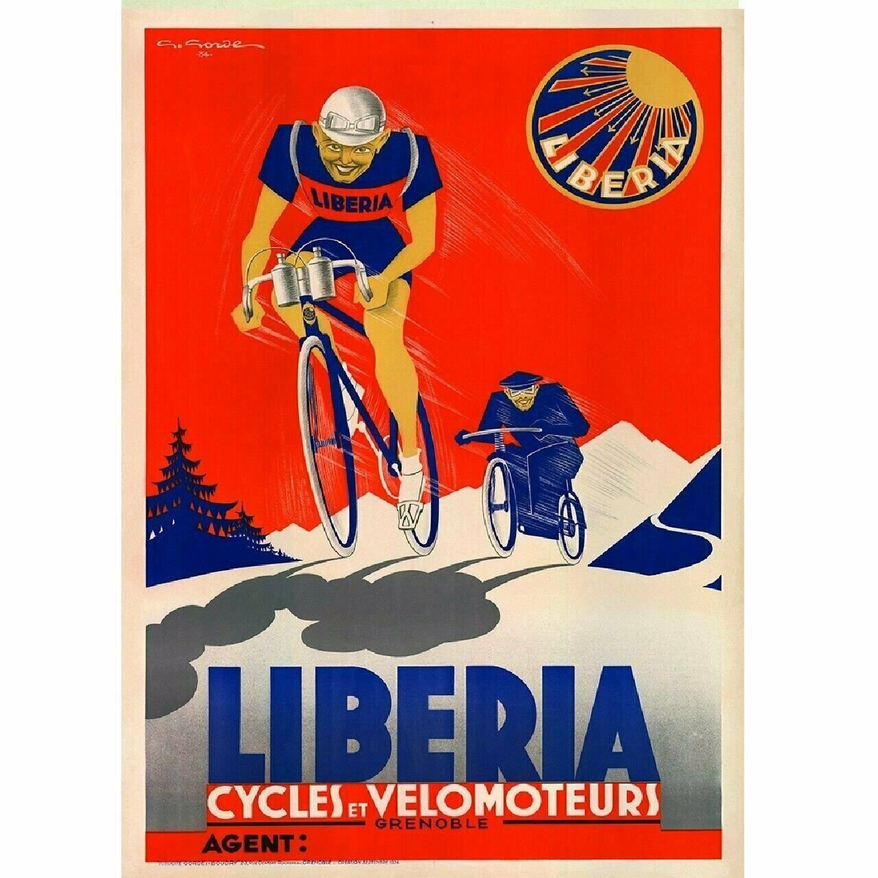 Cycling Poster Liberia Bicycle Poster Fine Art Vintage Bicycle Poster 11" x 17"