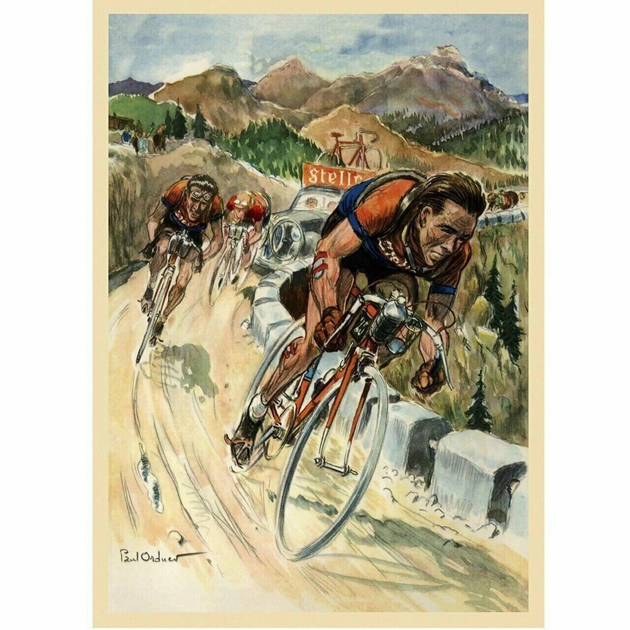 Cycling Poster 1953 Tour de France Vintage Bicycling Art Poster by Paul Ordner