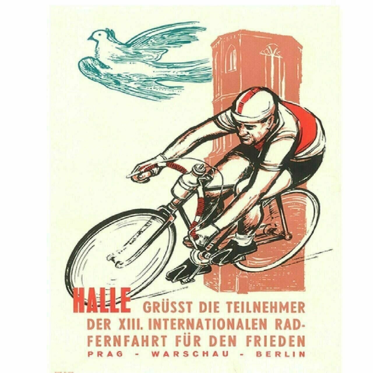 Bicycle Poster 1960 Peace Bicycle Race Vintage Cycling Art 24" x 36"