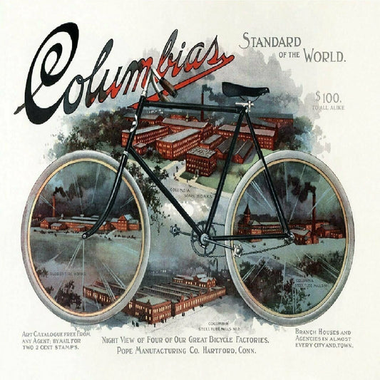 Cycling Poster Columbia Factories Bicycle Poster vintage bicycle art 18" x 24"