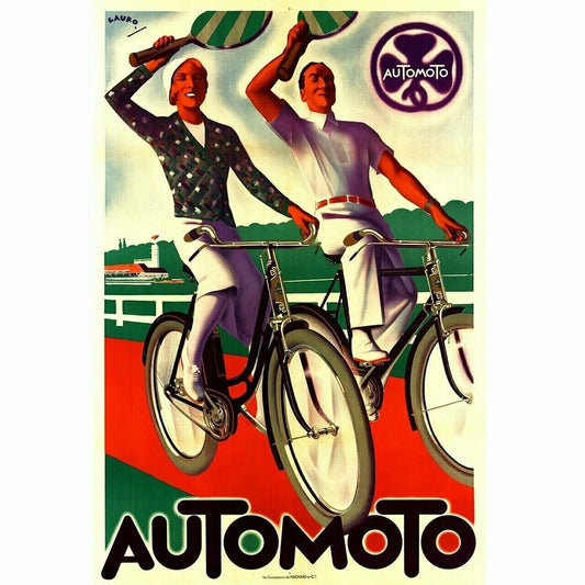 Cycling Poster Automoto Art Deco Vintage Bicycling Art Poster by Maurice Lauro