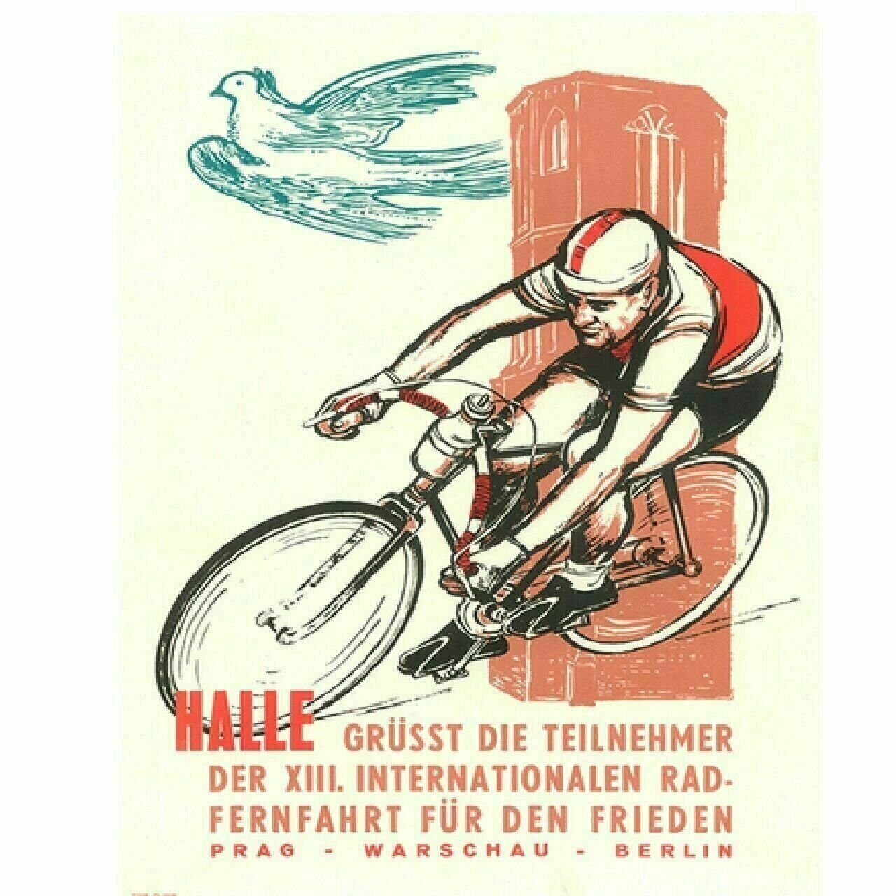 Bicycle Poster 1960 Peace Bicycle Race Vintage Cycling Art 11" x 17"