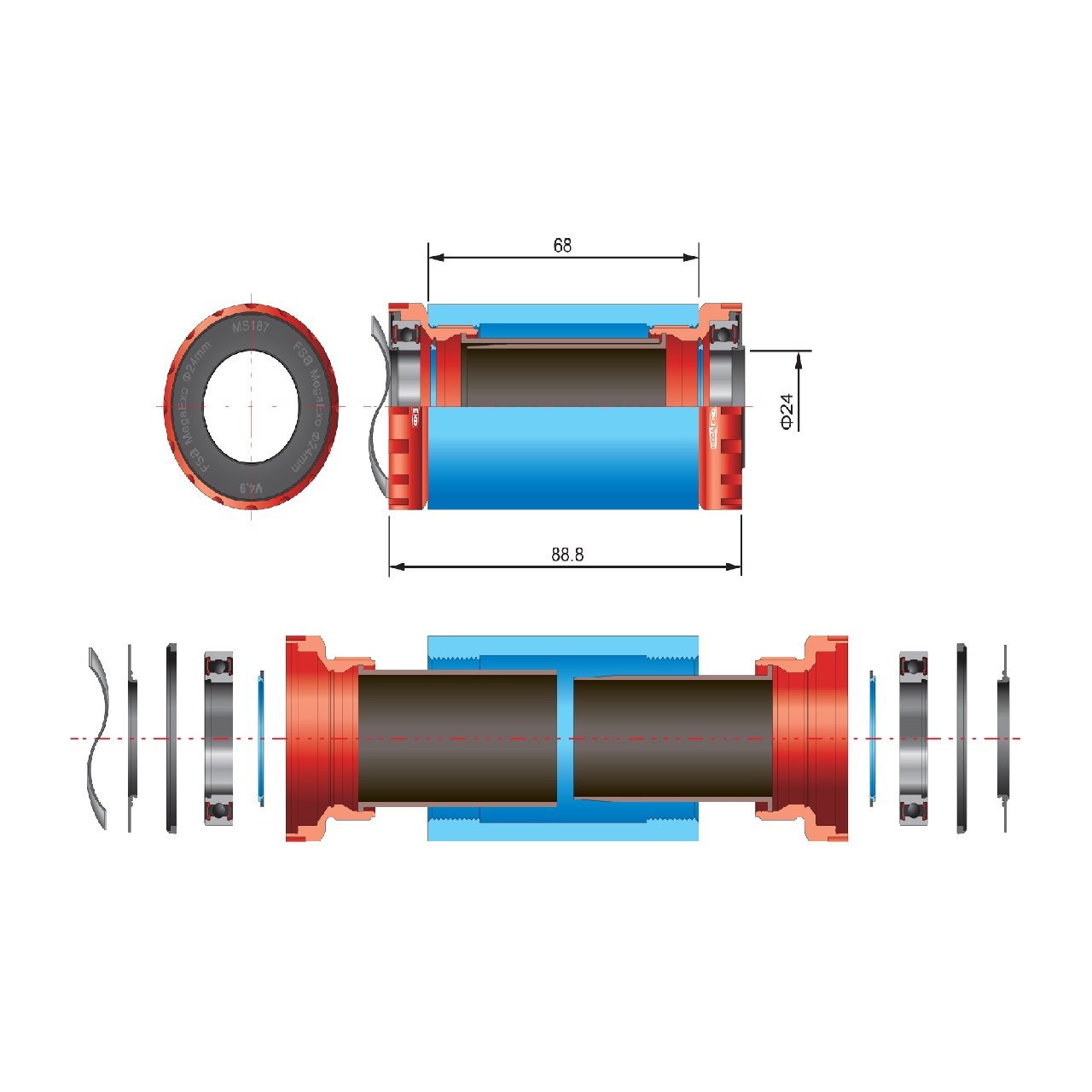 FSA Mega Exo Bottom Bracket (MTB) 24mm Spindle 73mm