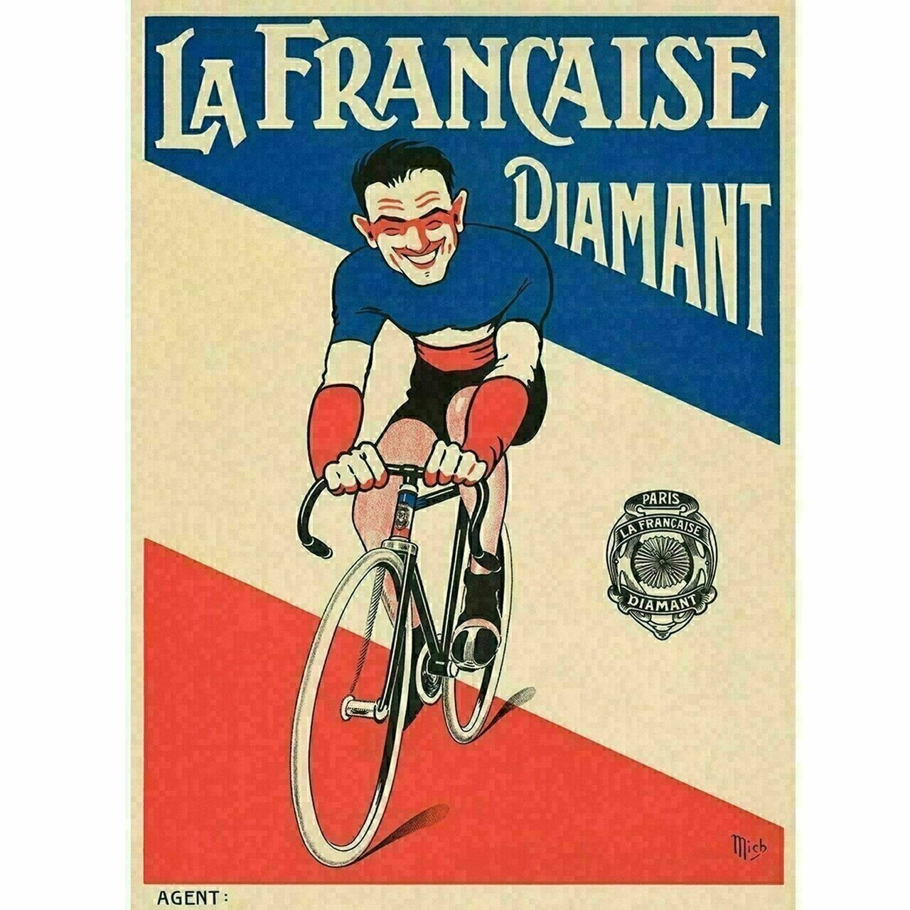 Cycling Poster La Francaise Diamant Mich Cycling Poster Vintage Bicycling Art