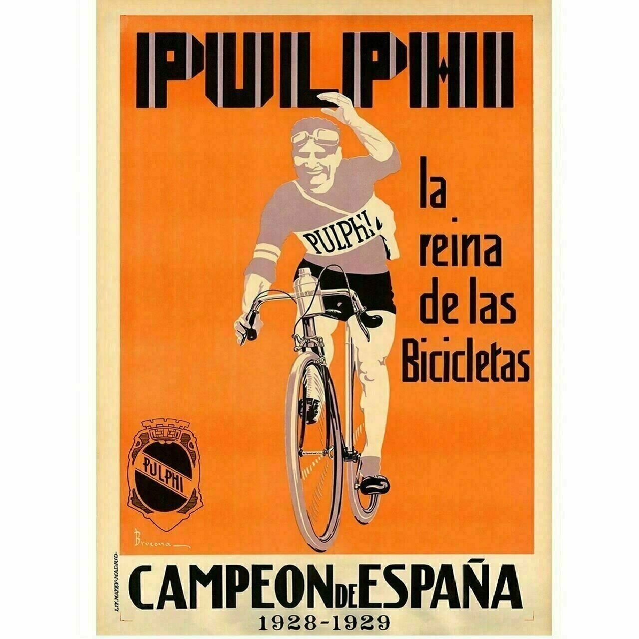 Cycling Poster Pulphi Champion of Spain Cycling Poster Vintage Bicycling Art