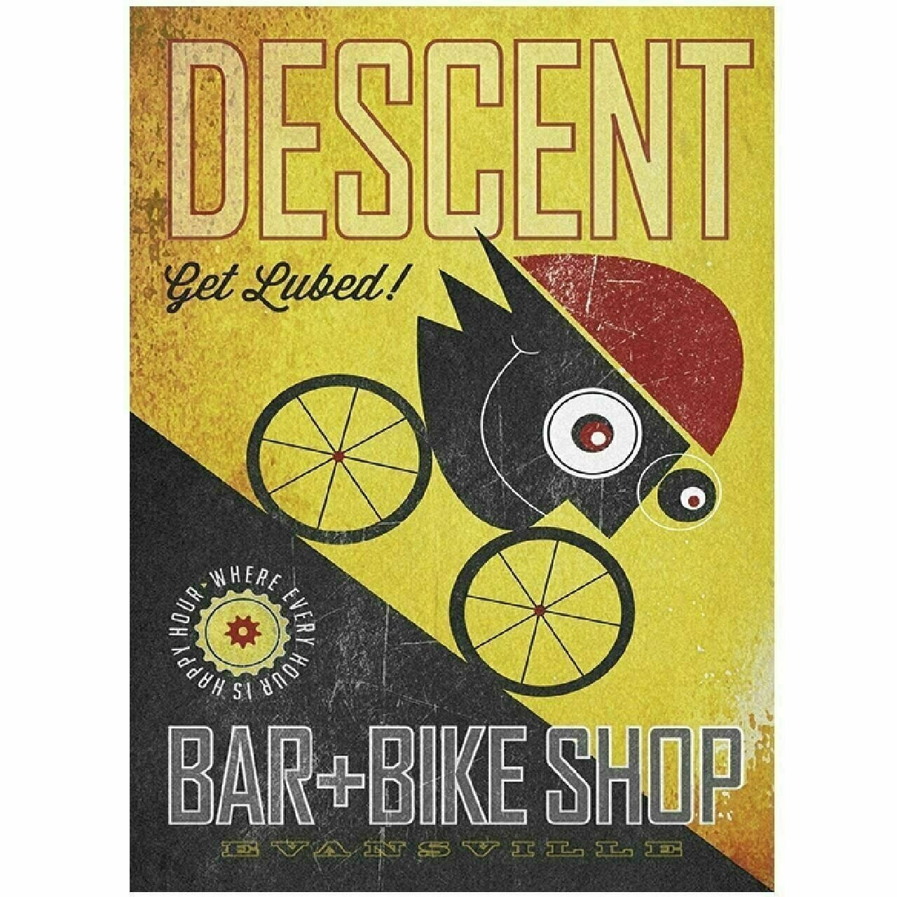 Cycling Poster Descent Bar & Bike Shop by John Evans Vintage24" x 36"