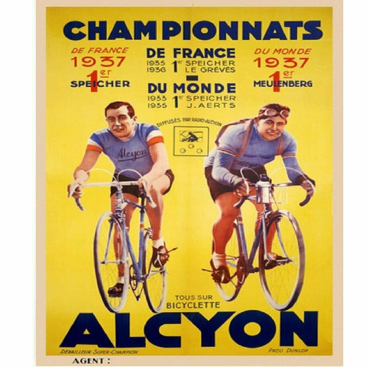 Cycling Poster Championnats Alcyon 1937 Vintage Bike Fine Art Bicycle 18" x 24"