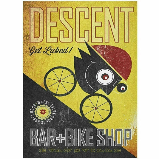 Cycling Poster Descent Bar & Bike Shop by John Evans Vintage 18" x 24"