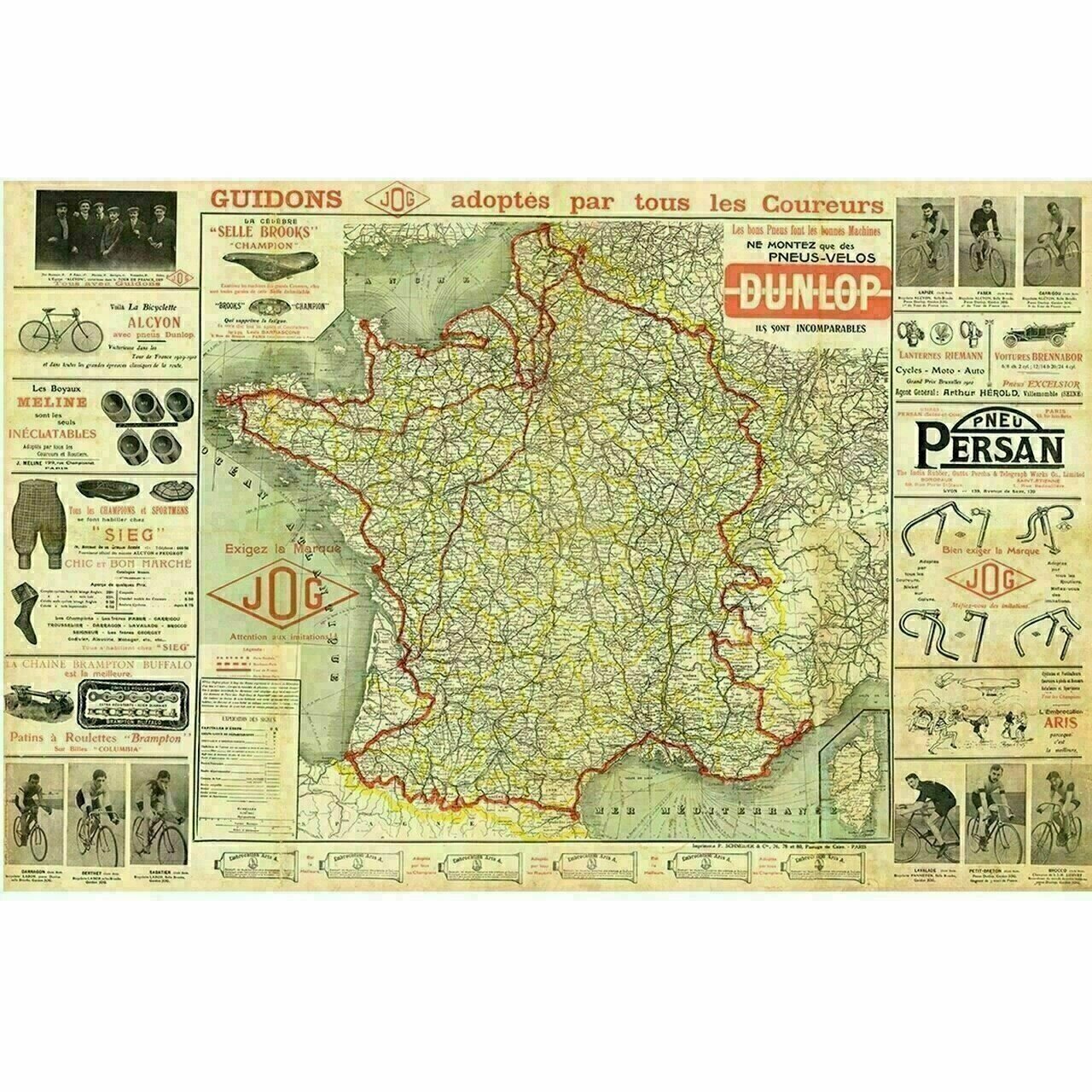 Cycling Poster 1911 Tour de France (TDF) Route Map Poster 40" x 20"