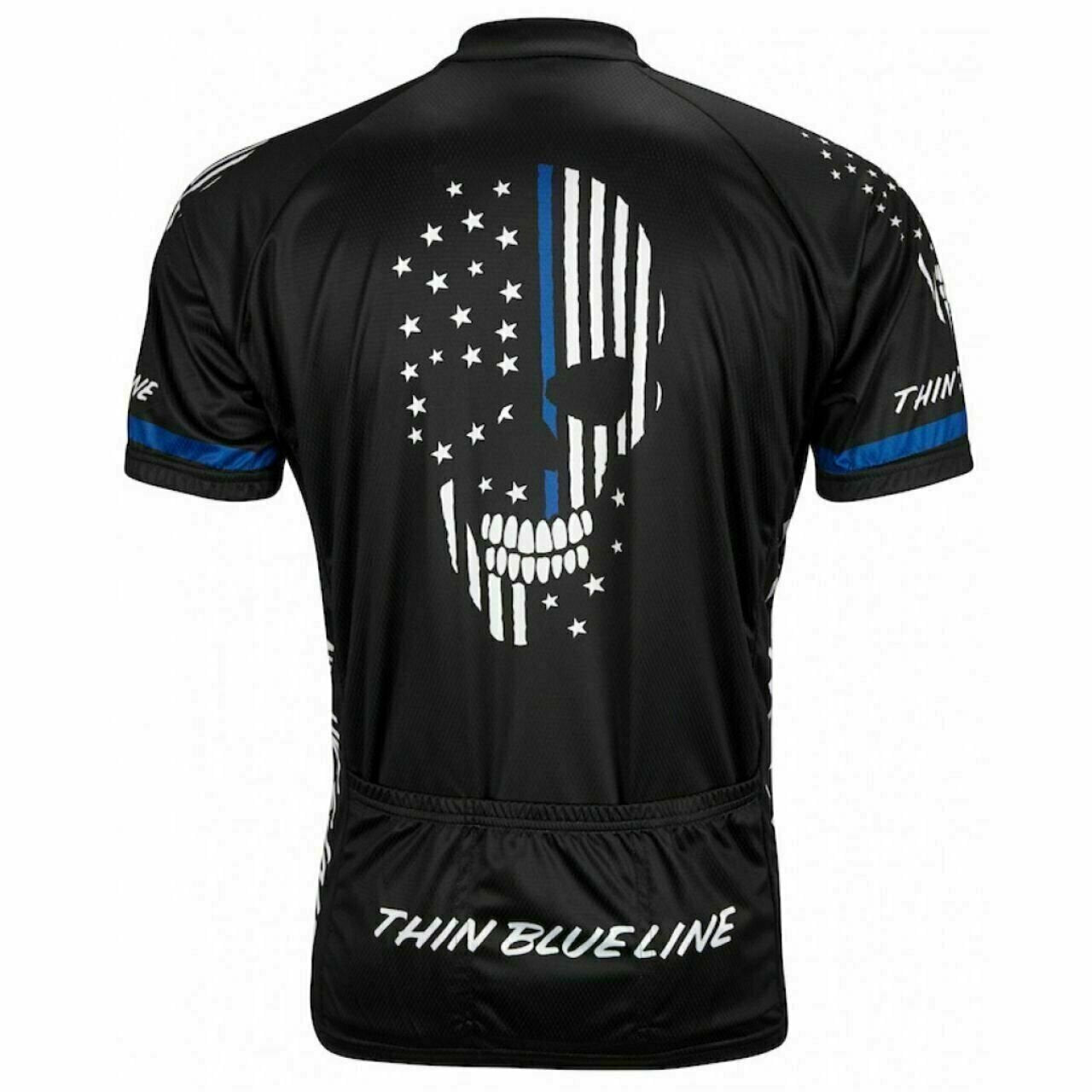 Cycling Jersey Thin Blue Line American Flag Police Short sleeve full zip men's