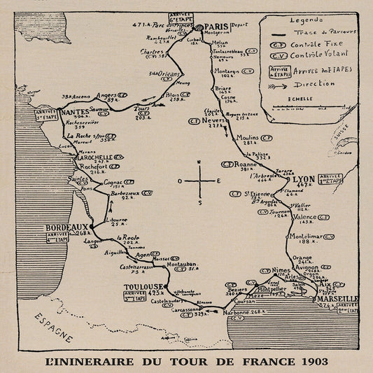 Cycling Poster 1903 Tour de France route Bicycle Poster