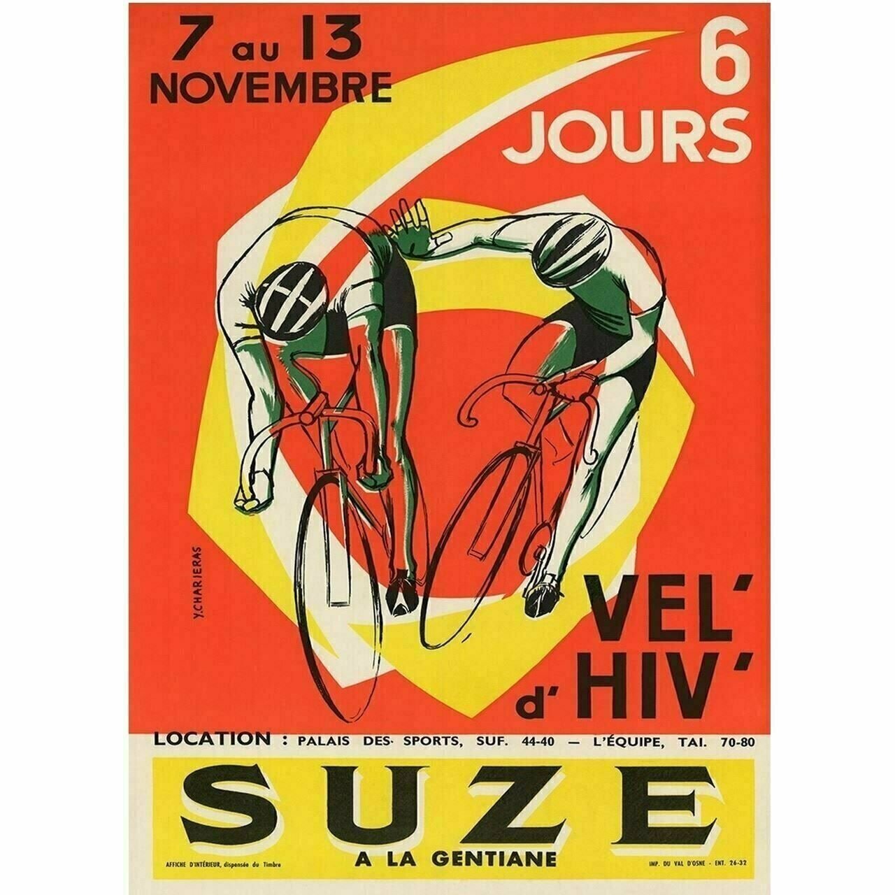 Cycling Poster SUZE 6-Day Race d'Hive Vintage Bicycling Art Poster