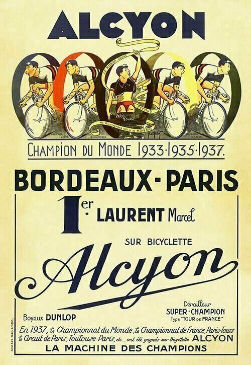 Cycling Poster Alcyon - Bordeaux-Paris vintage bicycle Tour De France 11" x 17"