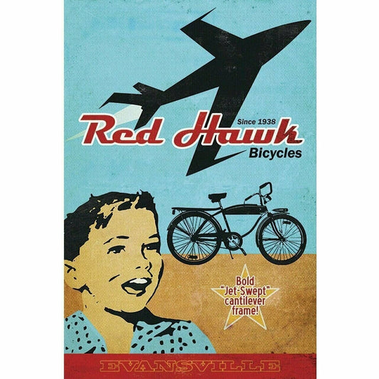 Cycling Poster Red Hawk Bicycles Vintage Bicycling Art Poster by John Evans