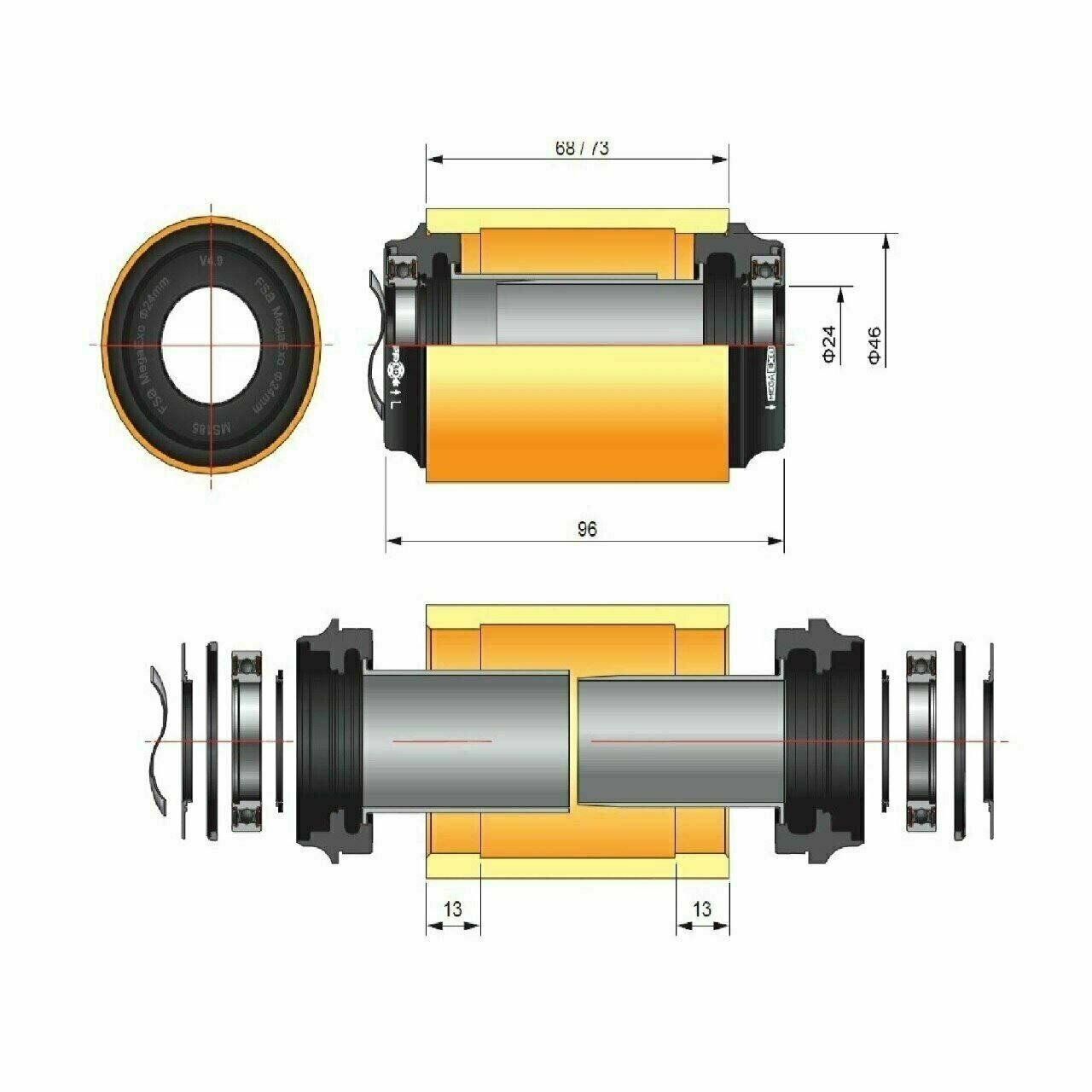 FSA MegaExo Crank to PF30 x 68mm Frame Bottom Bracket