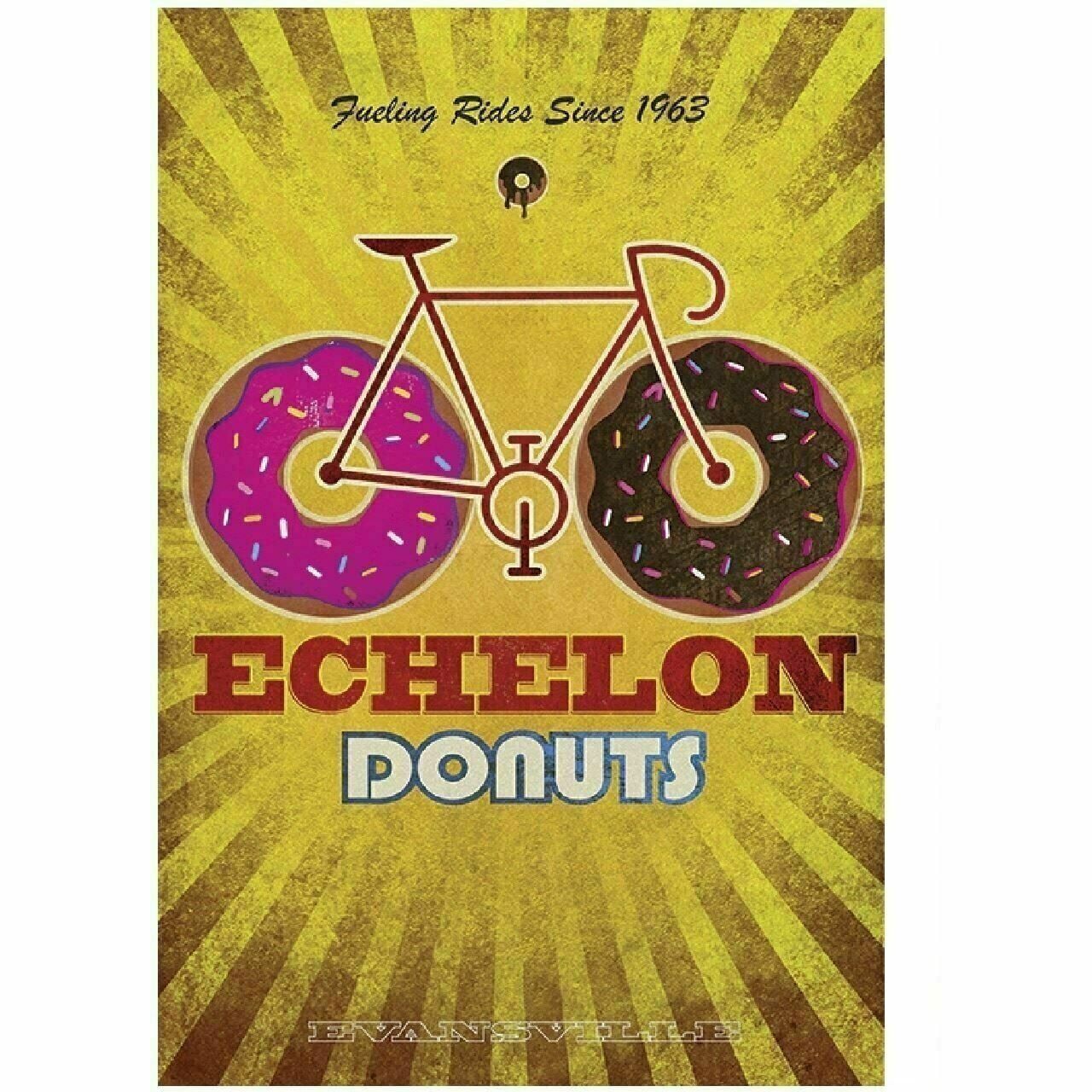 Cycling Poster Echelon Donuts by John Evans Vintage Bicycling 24" x 36"