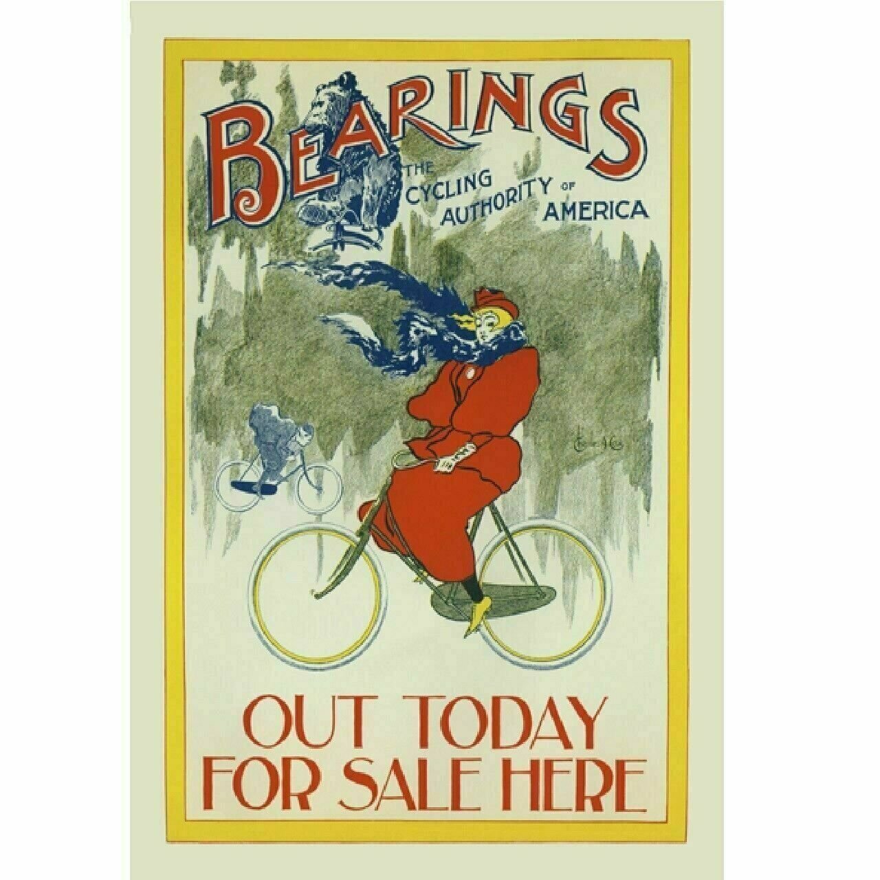 Cycling Poster Bearings - Winter Riding Vintage Bicycle art poster 18" x 24"