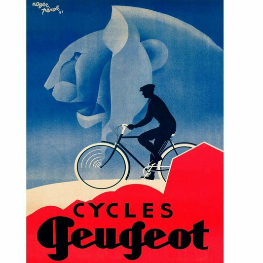 Cycling Poster Cycles Peugeot Fine Art Bicycle Poster by Roger Perot 24" x 36"