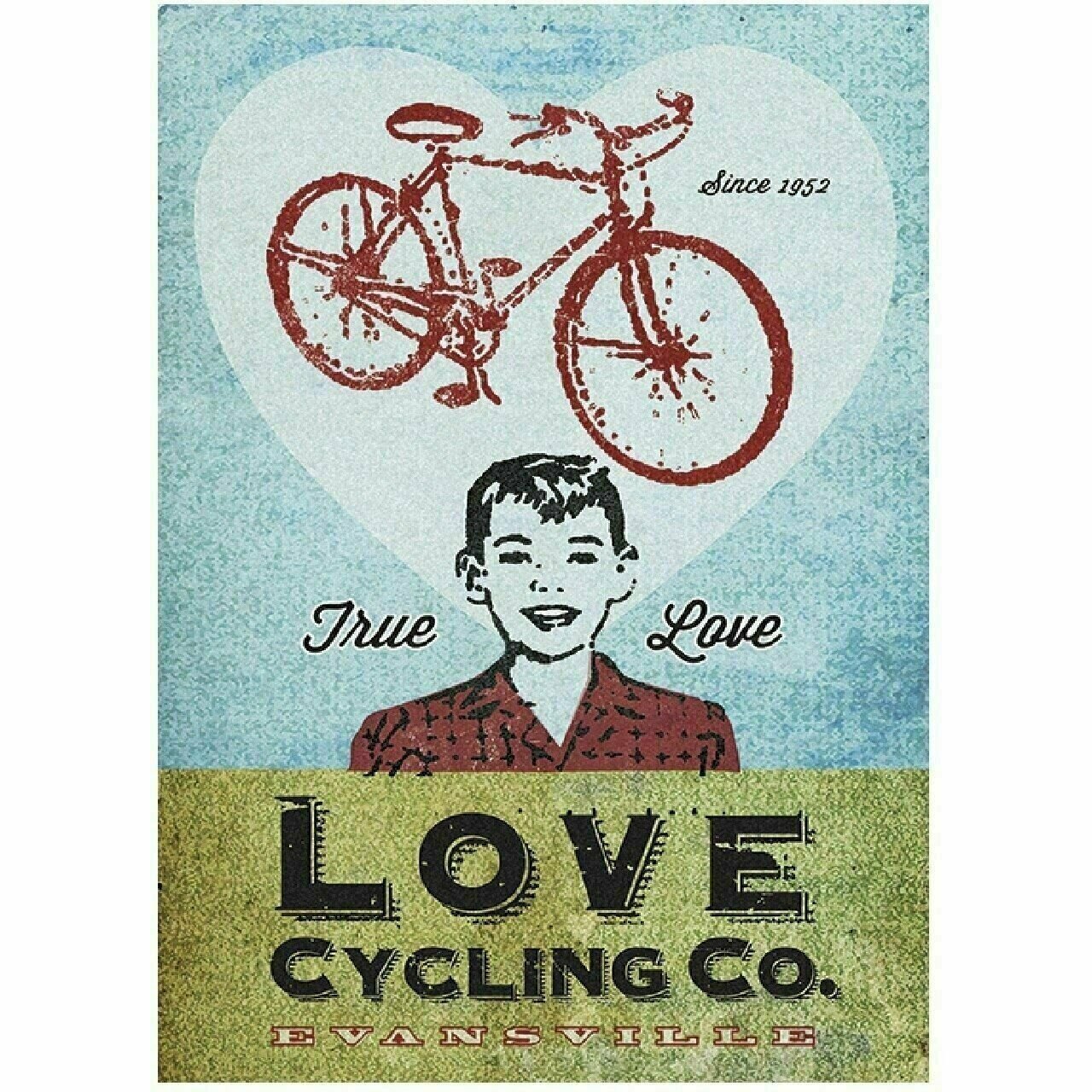 Cycling Poster Love Cycling Company by John Evans Vintage Bicycling 11" x 17"