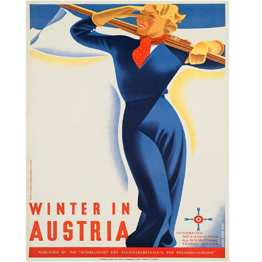 Austria Winter Skiing Travel Poster Reproduction