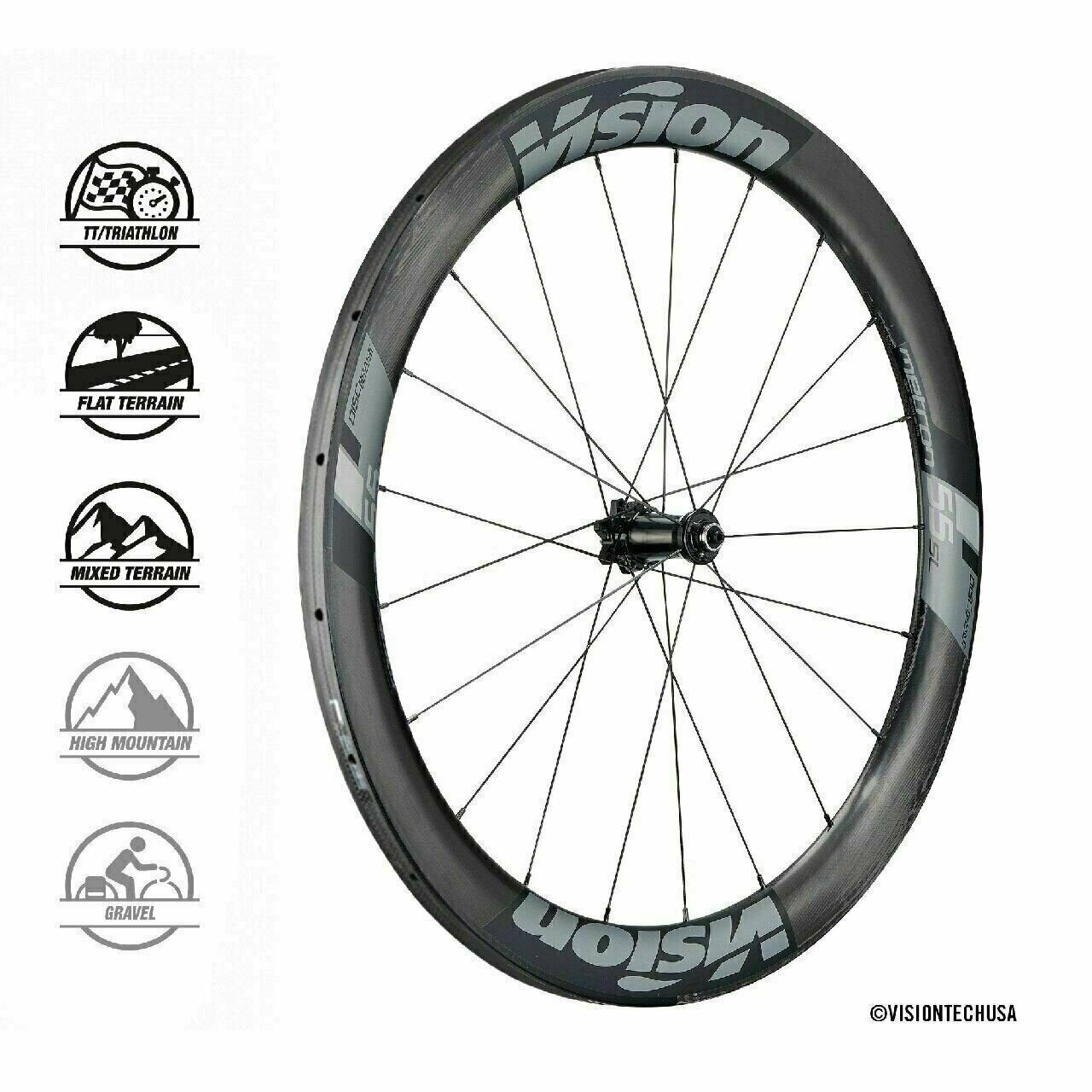 Vision Metron 55 SL Carbon Tubular 6 Bolt Disc Brake Wheel Set 21F / 24R