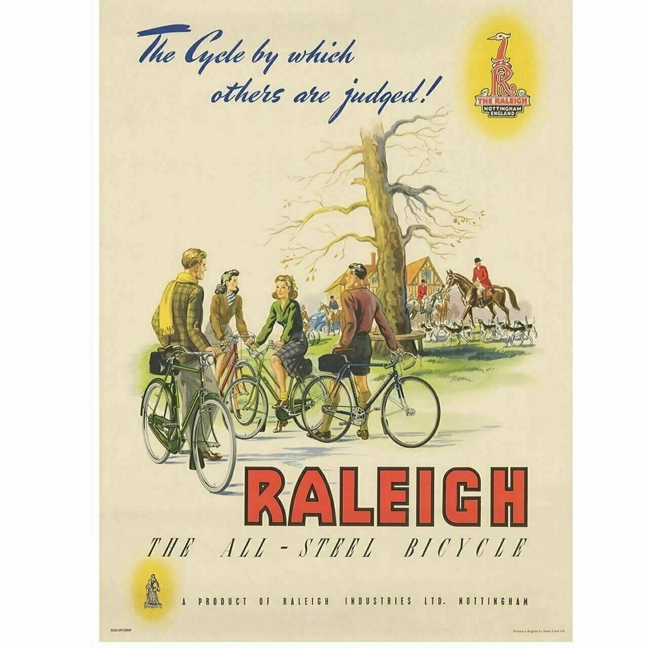 Cycling Poster Raleigh All Steel Bicycle Bicycle racing vintage bicycle art