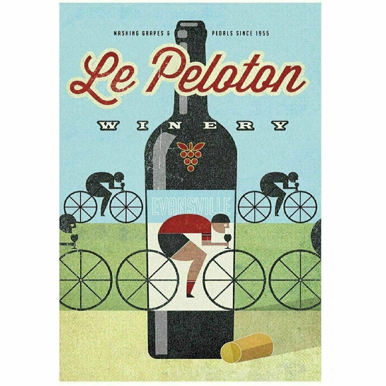 Cycling Poster Le Peloton Winery by John Evans Vintage Bicycling Art 11" x 17"