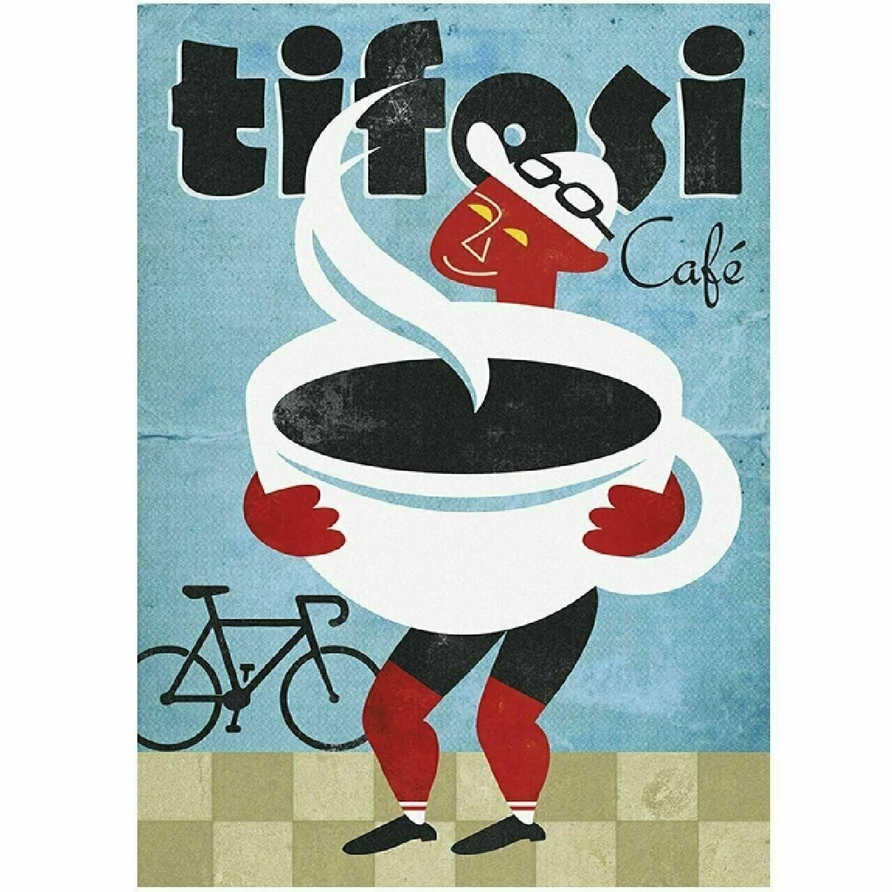 Cycling Poster Tifosi Cafe by John Evans Vintage Bicycling Art Poster 18" x 24"