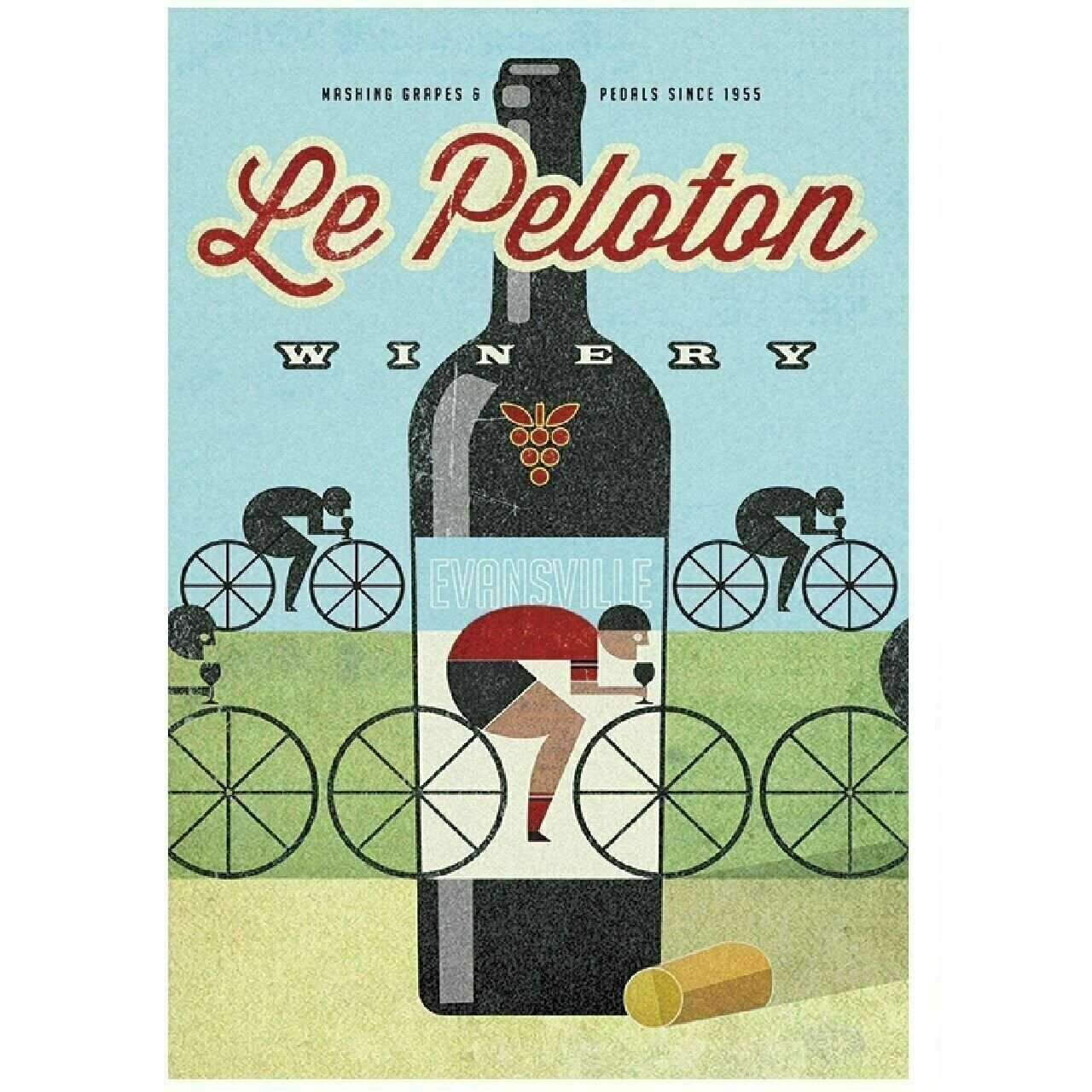 Cycling Poster Le Peloton Winery by John Evans Vintage Bicycling Art 24" x 36"