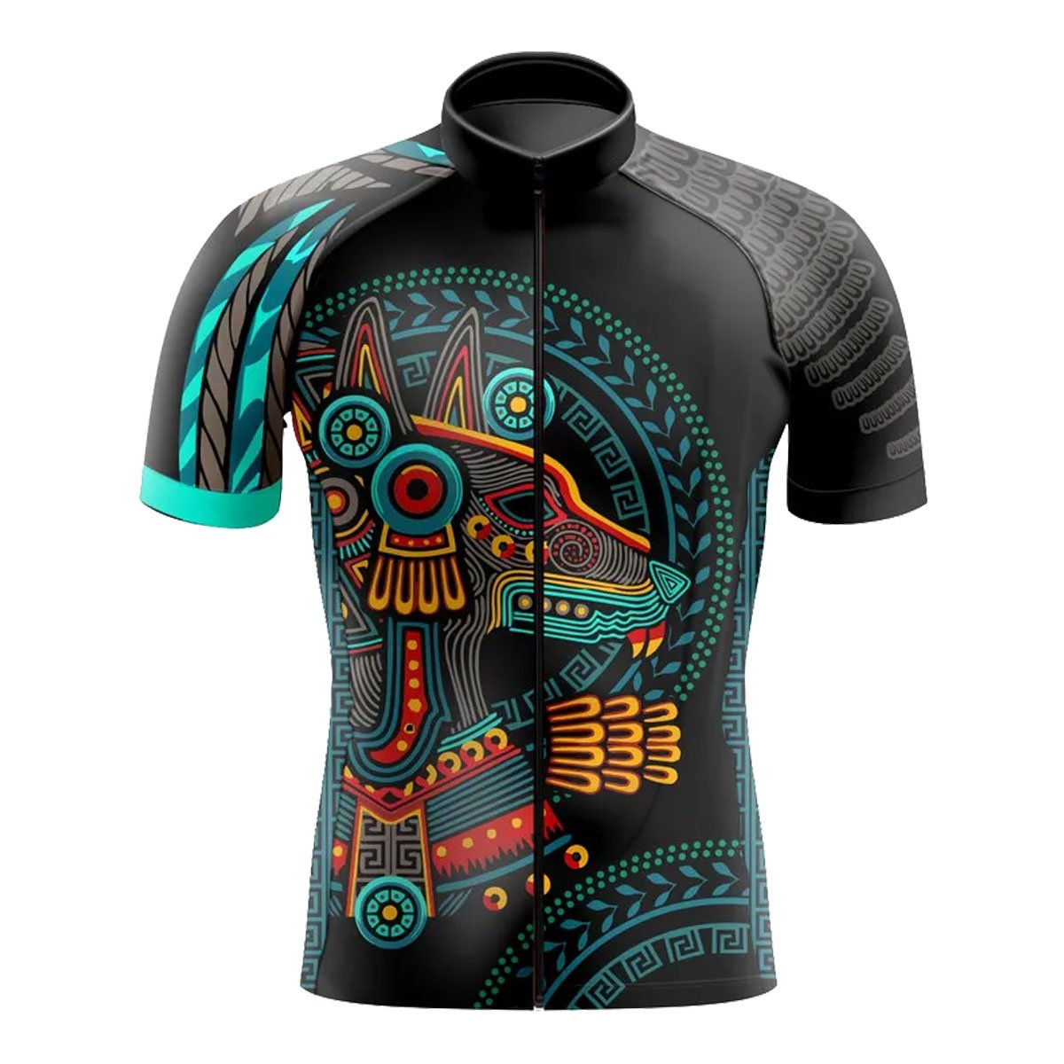 Cycling Jersey Mexico Aztec Head Print full Zip Mens