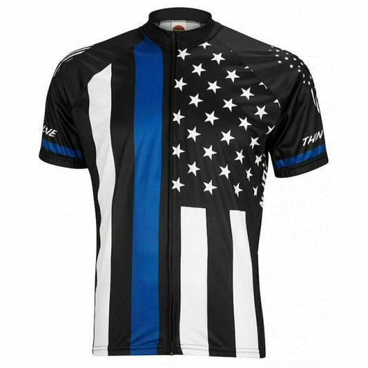 Cycling Jersey Thin Blue Line American Flag Police Short sleeve full zip men's