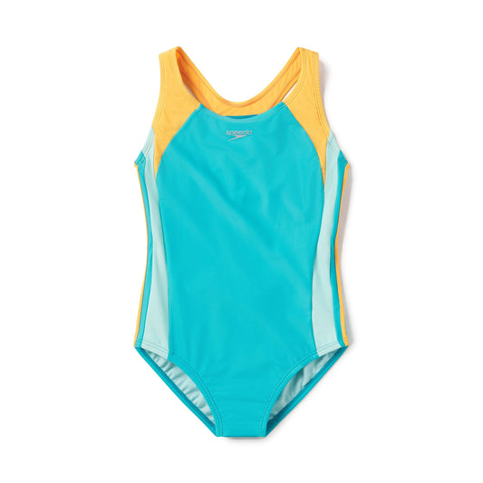 Speedo Girls' Swimsuit One Piece Infinity Splice Thick Strap, Scuba Blue, 8