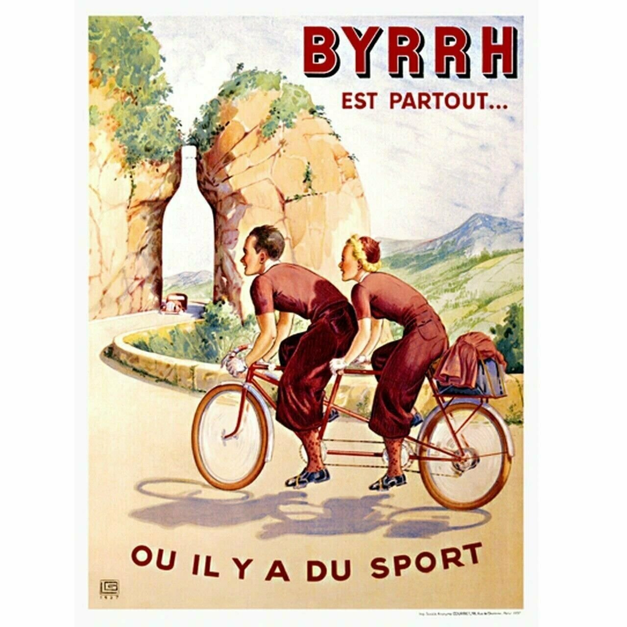 Cycling Poster BYRRH Tandem Cycling Poster Vintage Bicycling Art Poster