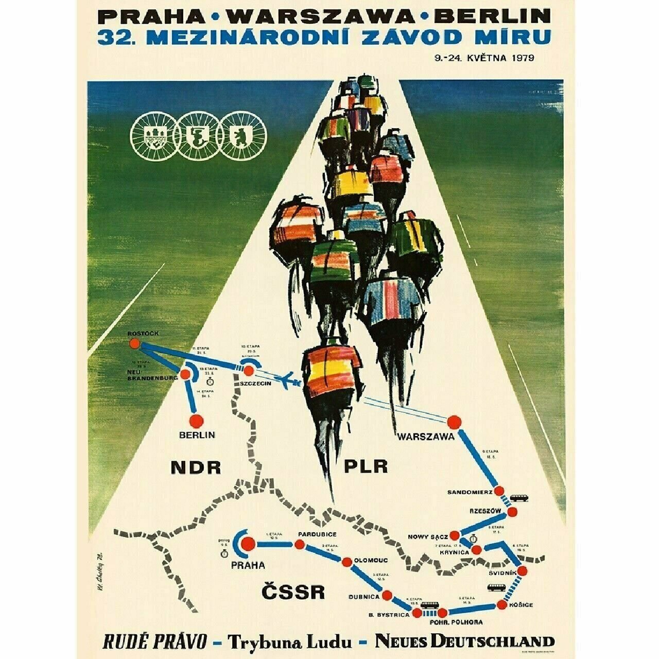 Cycling Poster Peace Race Map 1979 Bicycle Poster Fine Art 18" x 24"