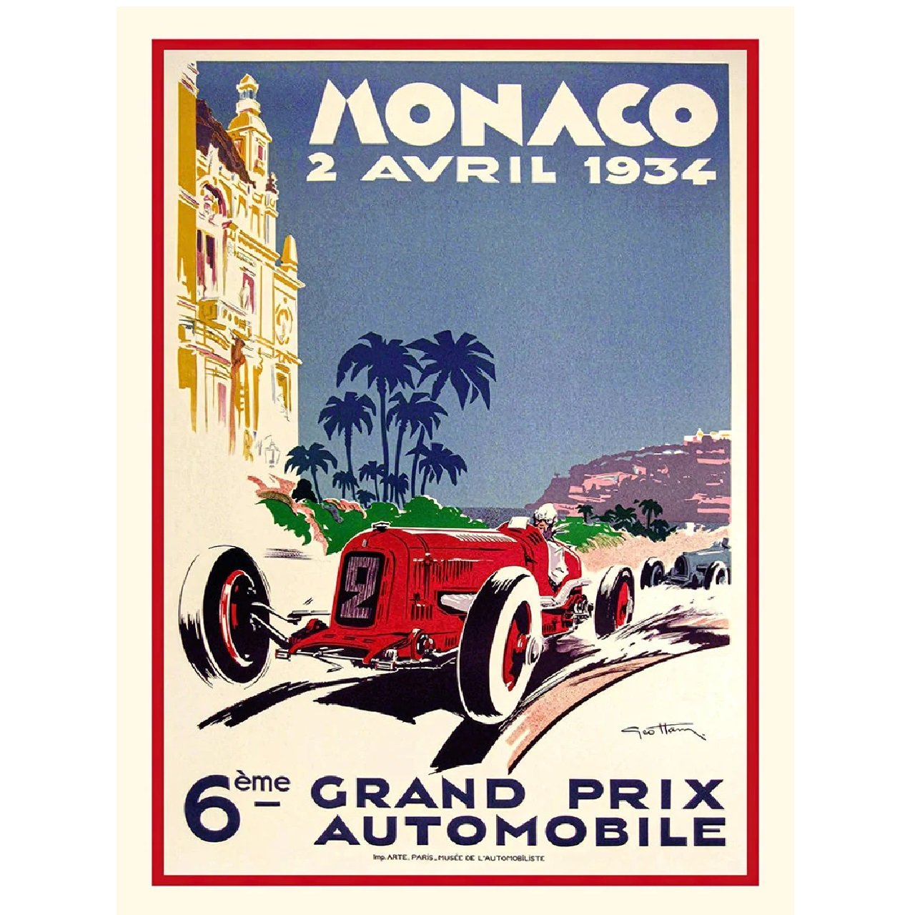 Monaco Grand Prix 1934 Vintage Auto Racing Travel Poster Reproduction