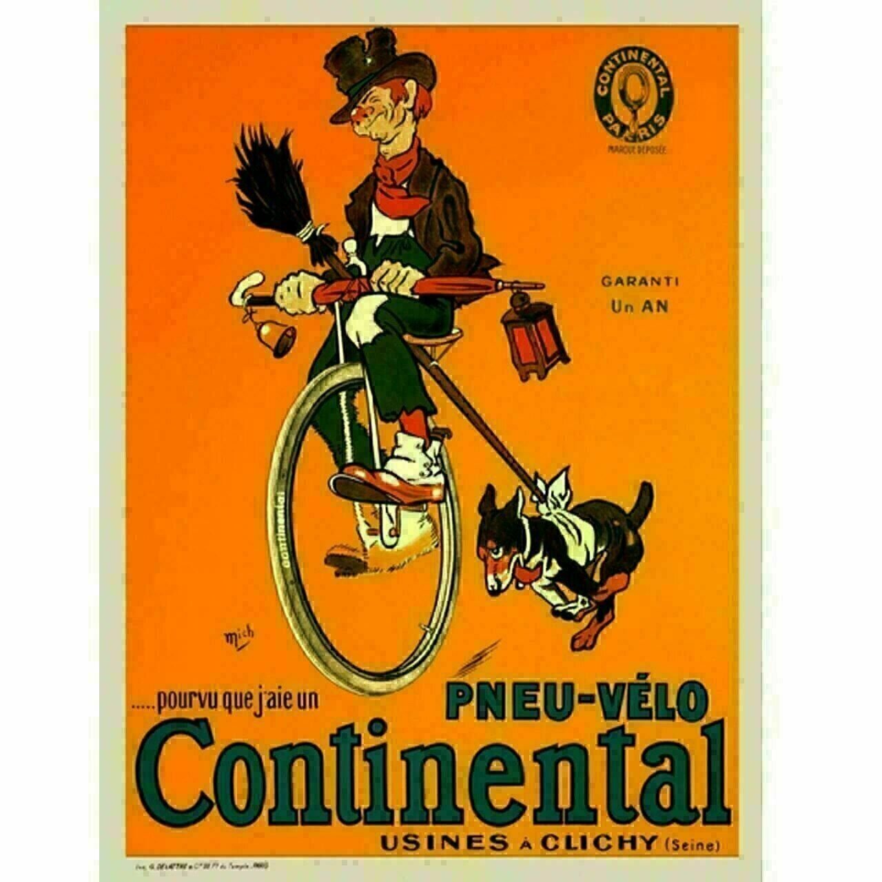 Cycling Poster Pneu Velo Continental Poster Vintage Bicycling Art Poster